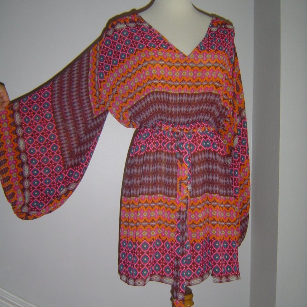 CHELSEA GIRL CHIFFON PRINT HUGE SLEEVES DRESS LARGE